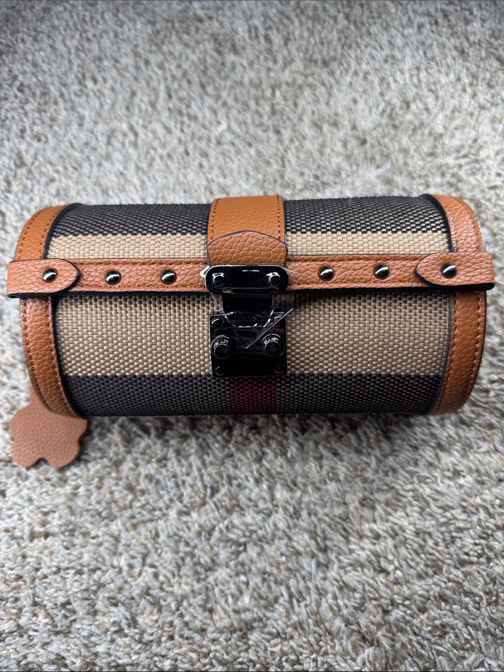 Tan and Brown Canvas Travel Pouch with Leather Trim